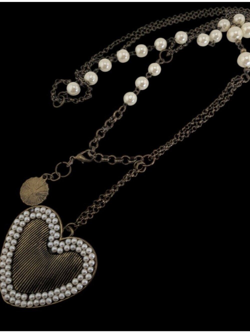 Coquette Romantic Pearl Heart Pendant Layered Statement Necklace